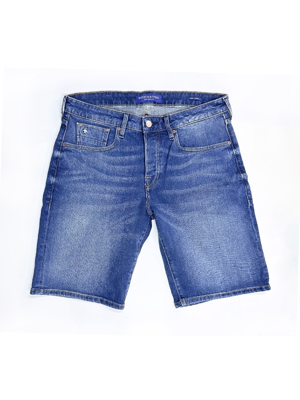 SCOTCH & SODA Mens W33 Medium Blue Ralston Shorts Denim Button Fly Stretch Jeans
